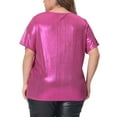 thumbnail image 3 of Plus Size Metallic Top for Women Keyhole Round Neck Short Sleeve t Shirt Party Blouses Tee Top 3X Hot Pink, 3 of 6