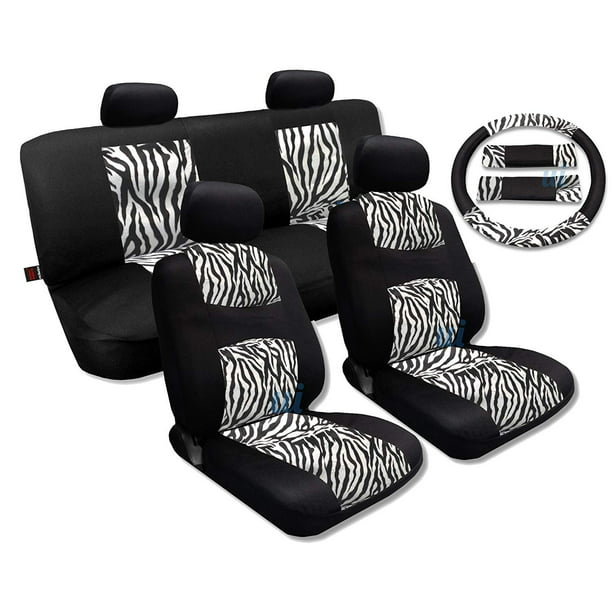 White Zebra Accent Fur Black Mesh Cool Breeze Animal Print Seat Cover Set Fits Jeep Liberty Low Back Seats Com - Cow Print Jeep Seat Covers