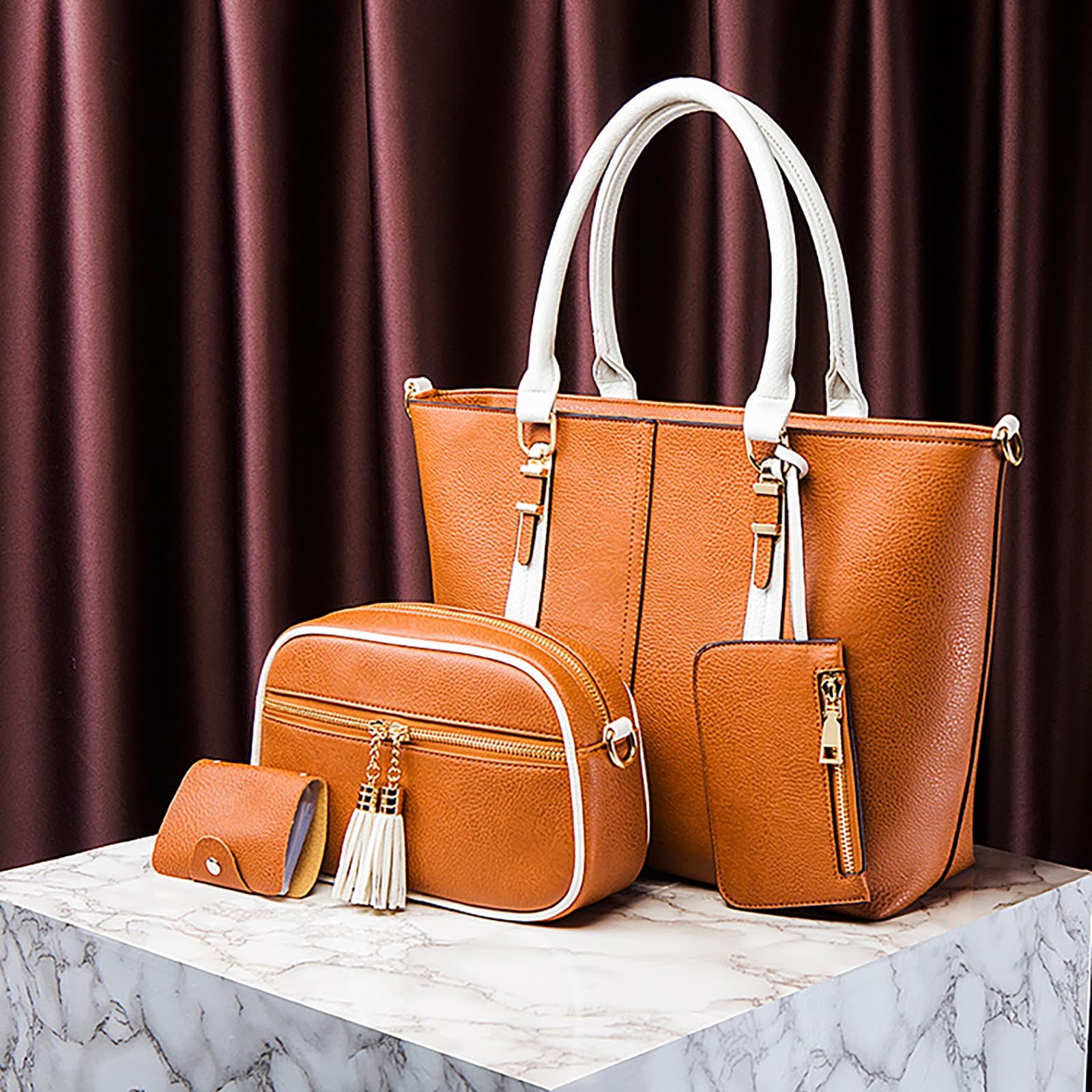 ZTTD Women's Tote Bags Fashion Lady Leather Four Piece Shoulder