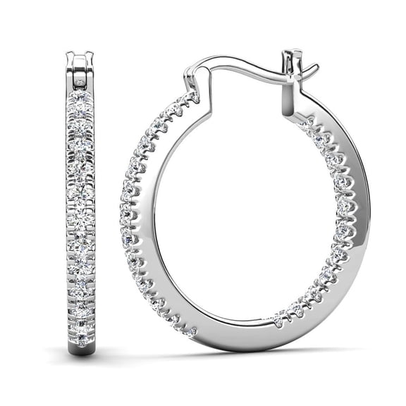 Cate & Chloe Margot 18k White Gold Plated 24mm Hoop Earrings with Simulated Diamonds Gift for Women
