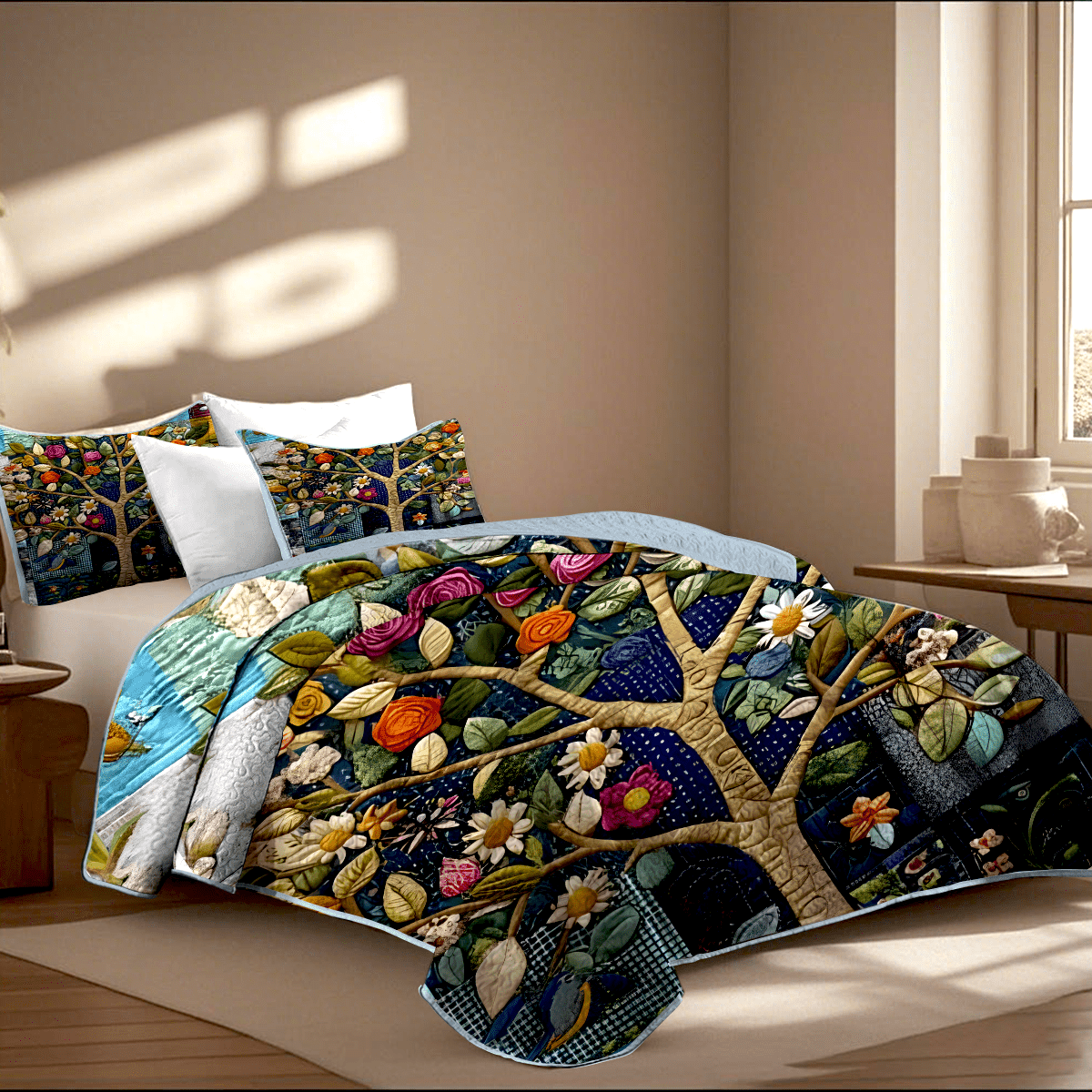 Davulos Quilts King Size, 3 Pieces Soft Quilt Bedding Set Floral King Bedspread for Modern Bedroom,Lightweight Coverlet with 2 Pillow Shams, 110x96 Inch