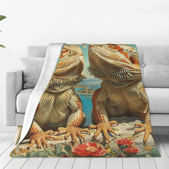 Retro Bearded Dragon Lizards Throw Blanket Super Soft Lightweight Cozy Fluffy Plush Blanket for Bed Couch Sofa Chair 40x30