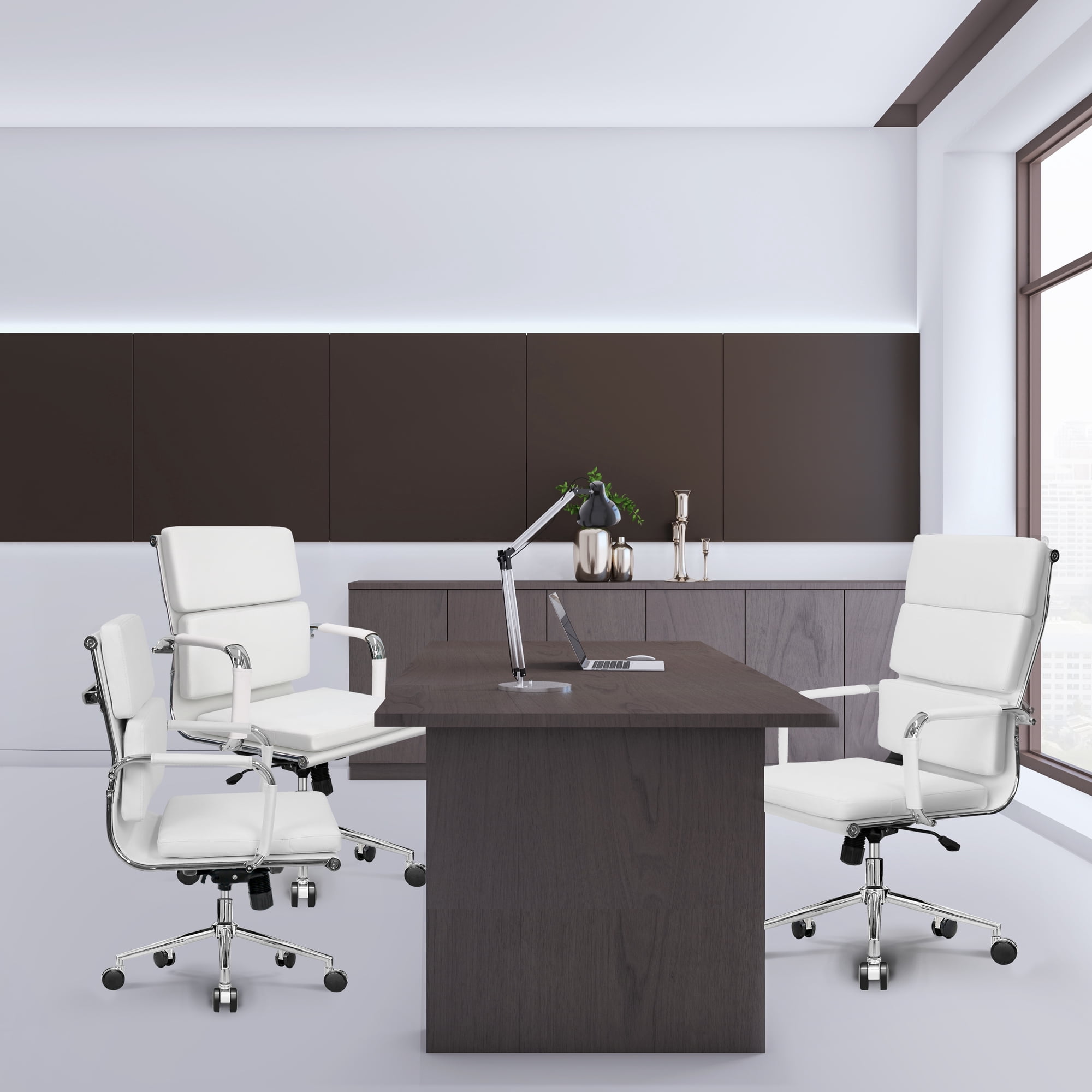 NEO CHAIR Conference Office Chair Century Modern Mid-Back Cushioned, White