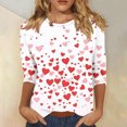 thumbnail image 2 of Women's Valentine's Day Shirts Loose 3/4 Sleeve Heart Print T-Shirt Loose Blouses Crew Neck Three-quarter Sleeve Pullover Top, 2 of 5