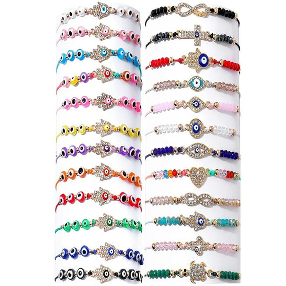 JTWEEN Evil Eye Adjustable Bracelets Set, Mixed Elements, Fashion Jewelry, Alloy, 18 cm, 24 pcs