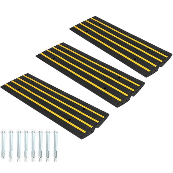 Shininglove 48" Heavy-Duty Rubber Curb Ramps (3-Pack) - 110,000 lb Capacity Driveway Threshold Ramps w/Non-Slip Surface, 2.4" Rise for Wheelchairs, Trucks, Scooters & RVs