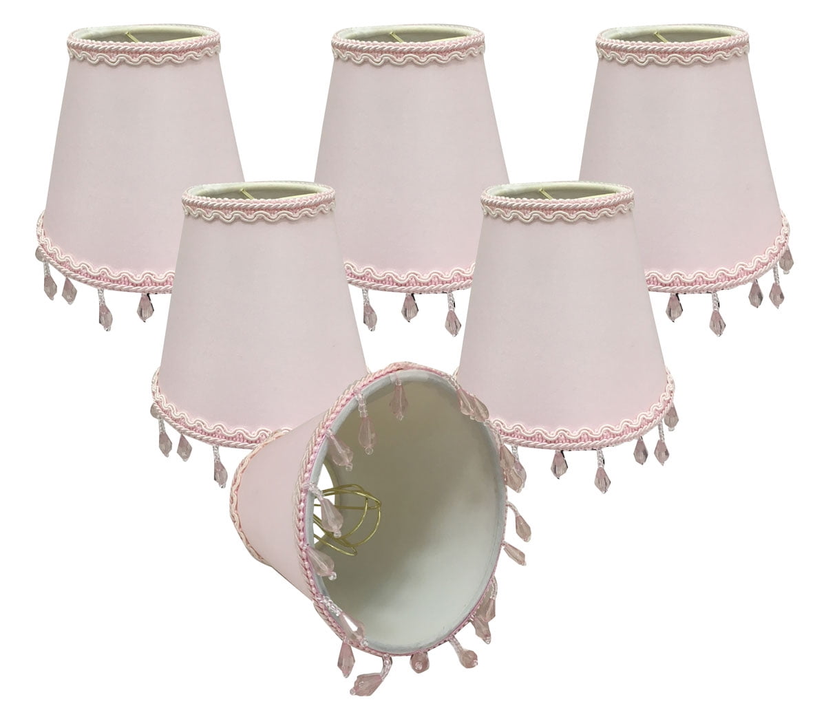 NEW chandelier mini lamp shade clip-on empire shape red/white 4.5" tall w/ bulb 