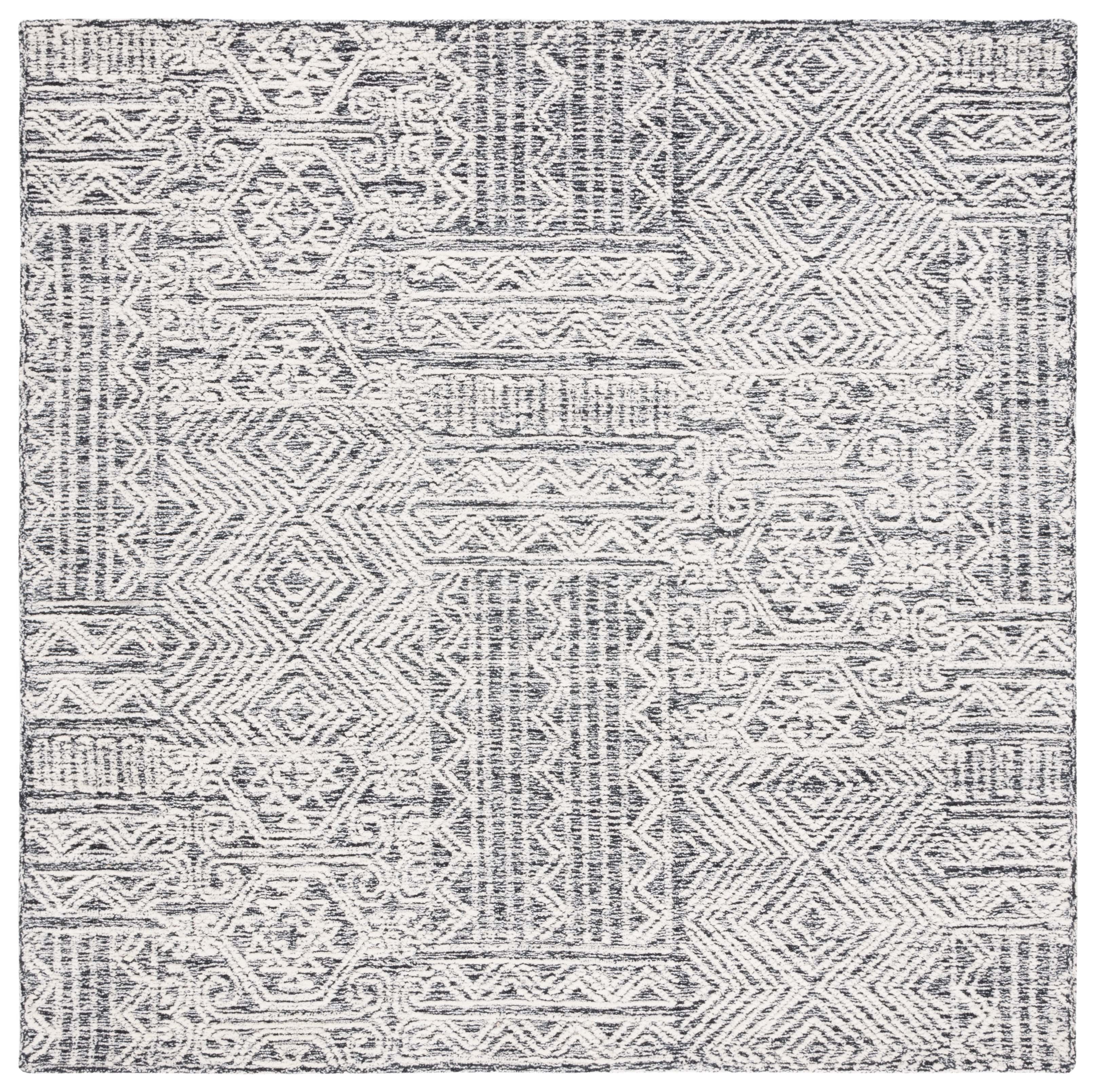 SAFAVIEH Abstract Cainneach Striped Wool Area Rug, Black/Ivory, 6' x 6' Square