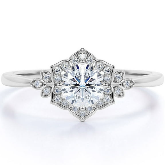 JeenMata Art Deco 1.75 Carat Round Cut Moissanite Engagement Ring in 18k White Gold Over Silver Stunning Ring