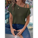 thumbnail image 4 of Camiseta Informal de Verano para Mujer, de Corta, con Hombros Descubiertos y Tejido Gofre, Color Verde , Talla L, 4 of 6