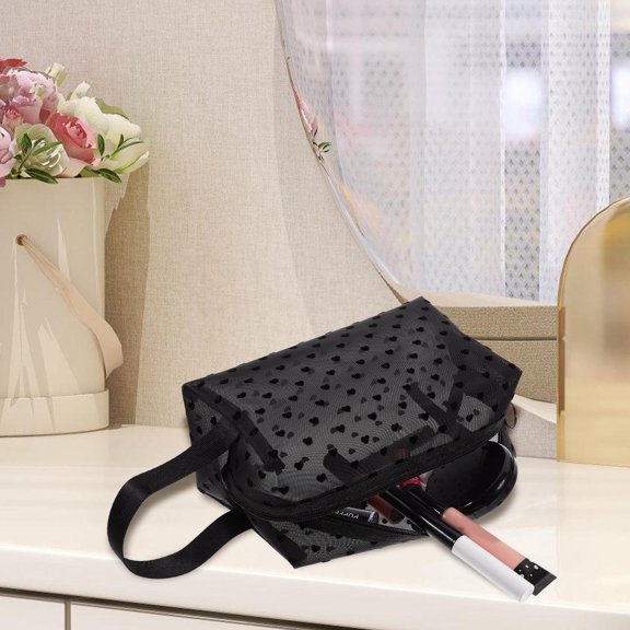 FOMIYES Black Portable Makeup Bag with Large Capacity and Cute Pattern, Travel-Friendly Cosmetic Organizer for -The-Go