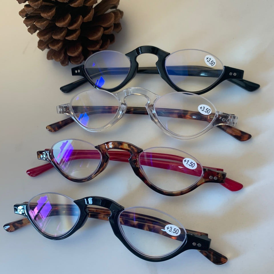 4 Pairs of Blue Light Blocking Half Rimless Black Reading Glasses for Women Men Half Moon Fashion Spring Hinge plastic Readers +2.00