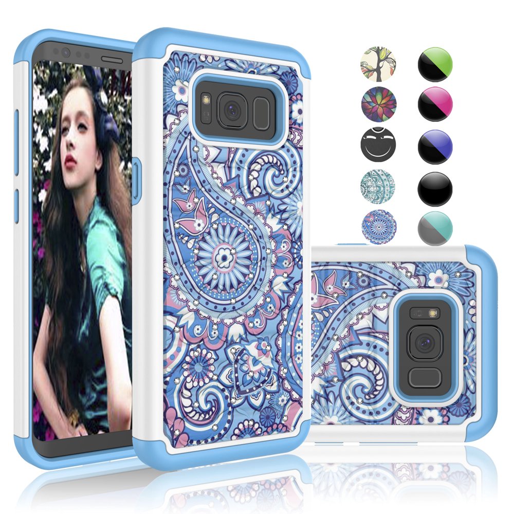 Samsung S8 Case, Galaxy S8 Case For Women,[Paisley Blue] Njjex Retro