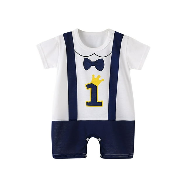 Zwiiyzr 0-2T Vêtements pour Bébé Combinaisons Garçons Manches Courtes T-Shirt Imprimé Col Rond Combinaison Marine