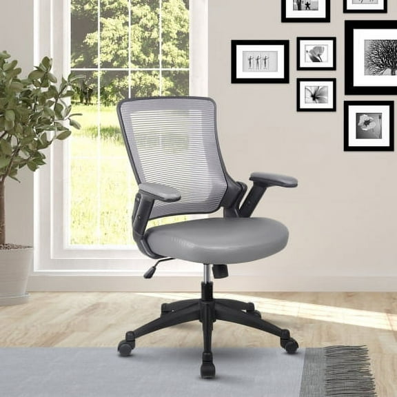 Wulawindy Mid-Back Mesh Task Office Chair with Height Adjustable Arms, Grey