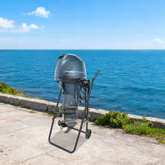 Outboard Motor Cart, Foldable Engine Stand & Dolly for Small Outboards Up To 30HP, Heavy Duty Steel Transport Cart with Rubber Wheels for Garage, Workshop & Dock (88 Lb Capacity)