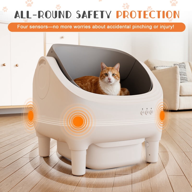 Homall Automatic Self-Cleaning Cat Litter Box – Large Open-Top Design for Multi-Cat Families, Integrated Safety Protection, Includes Trash Bags, Gray