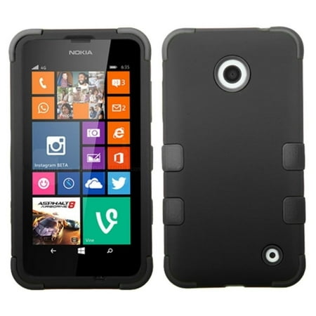 Insten Black/Black TUFF Hybrid Phone Protector Cover Case For Nokia Lumia 630 635