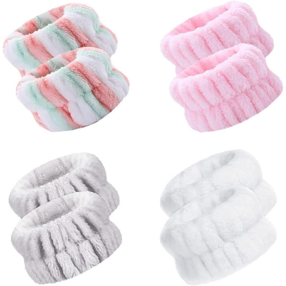 Jinsinto 8 Pieces Face Wash Wristband, Seamless Elastic Wrist Band, Absorbent Wristbands, Spa Wristband, Makeup Headband,