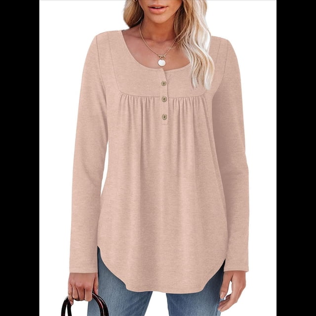 Camisas de Larga para Mujer, Conjuntos de Otoño, Cuello Redondo, Túnicas Casuales, Blusas de Moda, Ropa de Moda. Rosa S