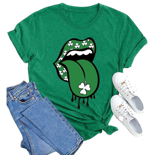 MAIHUN St. Patrick's Day Shirt For Women - Shamrock & Leopard Print Green T-Shirt For St. Paddy's
