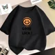 thumbnail image 3 of Camiseta de algodón con estampado de sonrisas para niñas, camisetas informales de verano de manga corta con cuello redondo para niños, camisetas para bebés, ropa para niños, 3 of 5