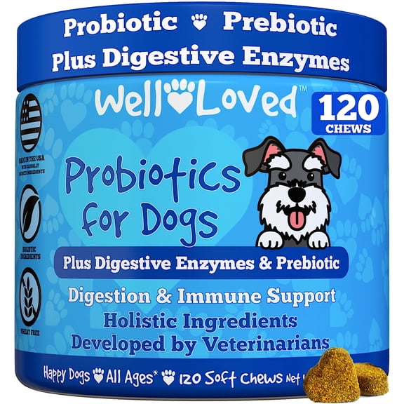 Well Loved Probiotics for Dogs Digestive Health Soft Chews, Chicken Flavor, 120 Count