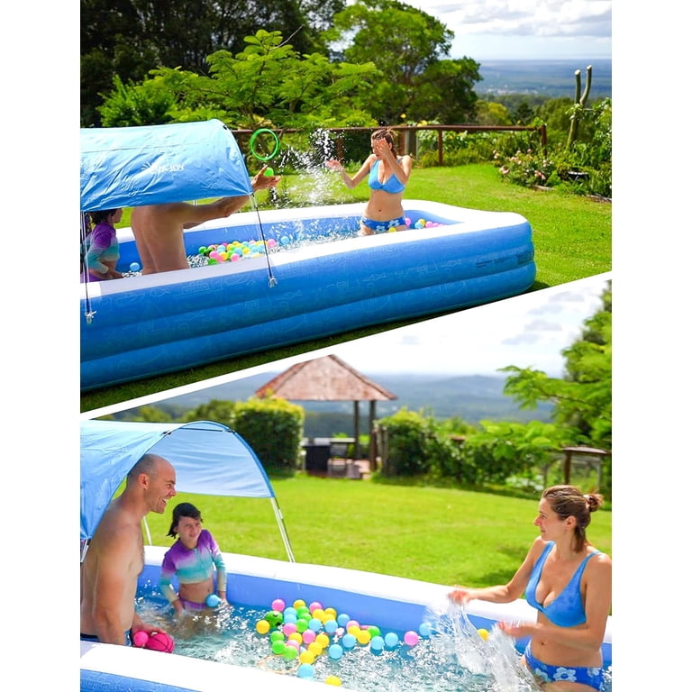 Large Inflatable Pool With Removable Canopy - 126x75x25 Family Pool With Seats & Cup Holders