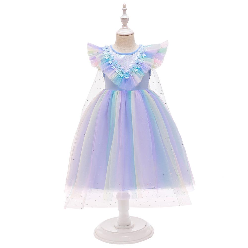 IBTOM CASTLE Girls Ice Queen Elsa Princess Dress Sequin Snow Cloak Kids Halloween Party Cosplay Christmas Carnival Fancy Dress Up 3-4 Years Blue