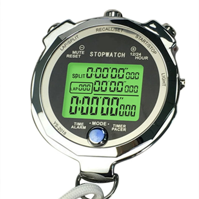 Chronomètre Rétroéclairé en Métal, Minuterie d'Entraînement Athlétique, 1/1000e Seconde, 3 Minuteries, Mémoire de Tour en Métal, Chronomètre Numérique