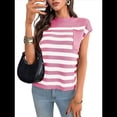 thumbnail image 3 of Suéter Informal de Cuello Redondo y Rayas con Aguja Gruesa para Mujer, Rosa, Talla M, 3 of 7