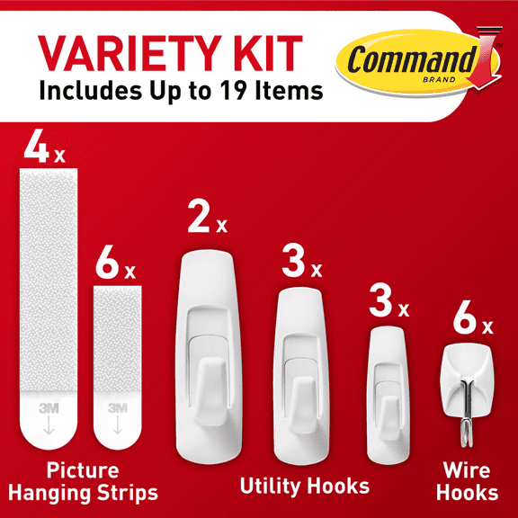 Command St. Patrick’s Day Decorations Kit, Variety Pack, Holds .5 to 16 lbs, Picture Hangers, Strips, Utility and Wire Hooks, 19 Pieces