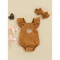 thumbnail image 2 of Baby Girl Romper Floral Pattern Ruffle Sleeve Bottom Snap Jumpsuit Set, 2 of 9