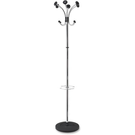 Alba Chromy Coat Stand, 12 Knobs, 16w x 16d x 70-1/2h, Chrome/Black