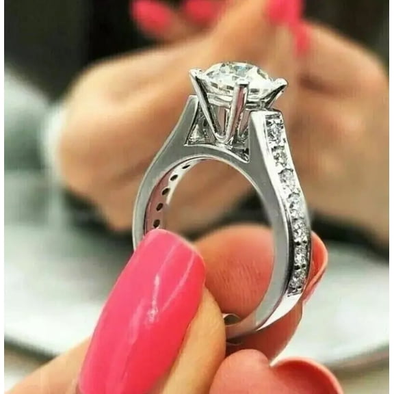 Aishvi Jewels 2.50 Ct Round Cut Real Moissanite Solitaire Engagement Ring 14K White Gold Plated 925 Sterling Silver