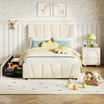 thumbnail image 3 of Twin Size Bed Frame with Adjustable Headboard and 2 Storage Drawers, Velvet Upholstered Tufted Twin Platform Bed Frames with Wooden Slats Support, Bedframe No Box Spring Needed, Beige/Cream, 3 of 9