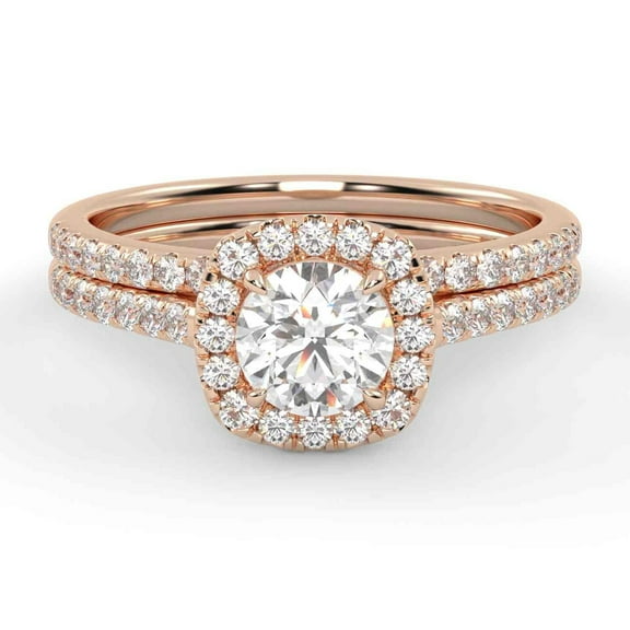 AFFY Halo Solitaire Bridal Ring Set for Women, Center 5.5mm Round cut Lab Created Moissanite Engagement Wedding Rings in 10k Solid Rose Gold Size-10