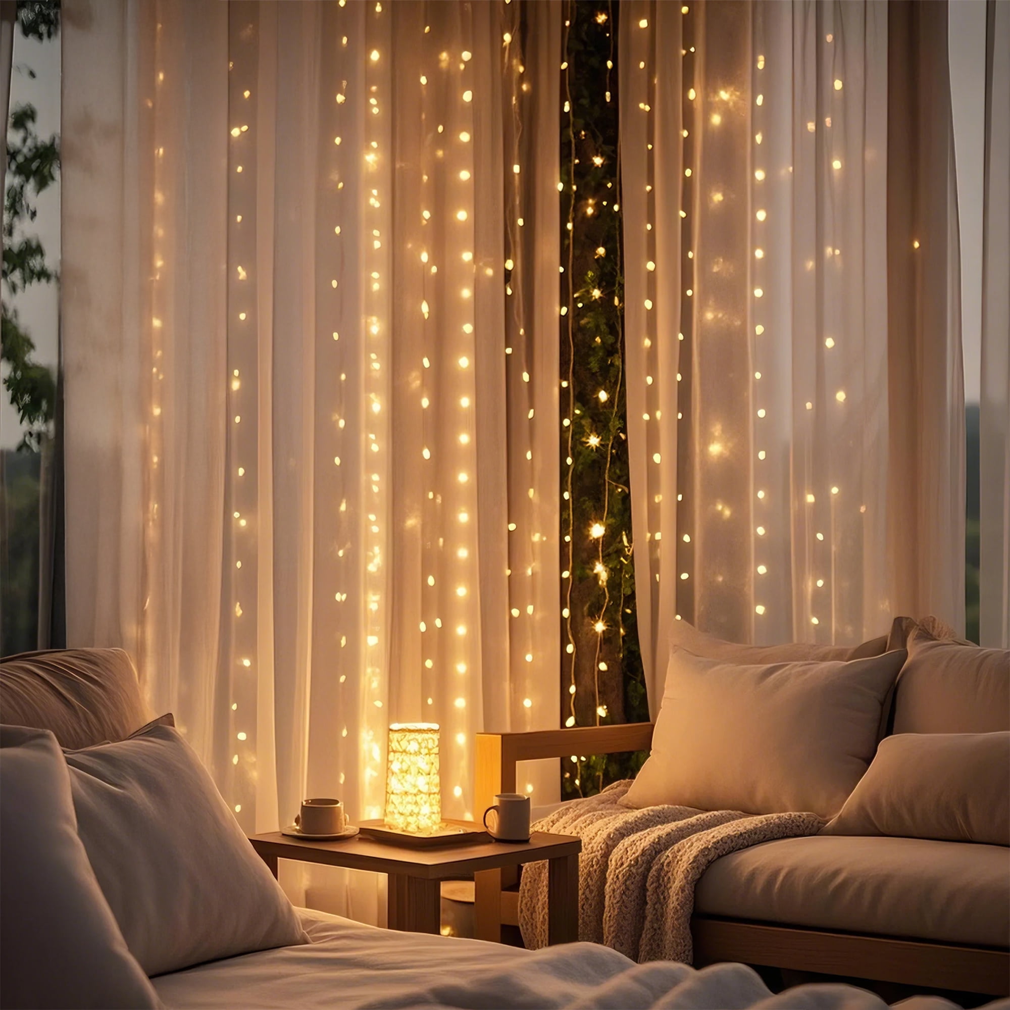 (3 pack) Better Homes & Gardens 15-Strand LED Warm White Curtain Outdoor String Lights, End-to-End Connectors