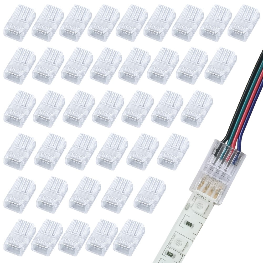 4 Pin Led Connectors for Strip Lights, 40 Pack 10mm Waterproof RGB LED