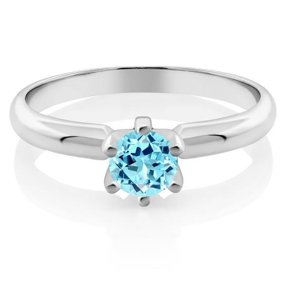 Gem Stone King 0.50 Ct 5mm Round Blue Apatite 925 Sterling Silver 6-Prong Solitaire Ring (Size 5)