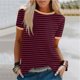 thumbnail image 2 of Blusas para las Mujeres Casual, Rayas Impresas Patchwork Manga Corta Cuello Redondo Top Hecho de 95% Poliéster 5% Spandex para el Verano, Tops Cortos para las Mujeres, 2 of 5