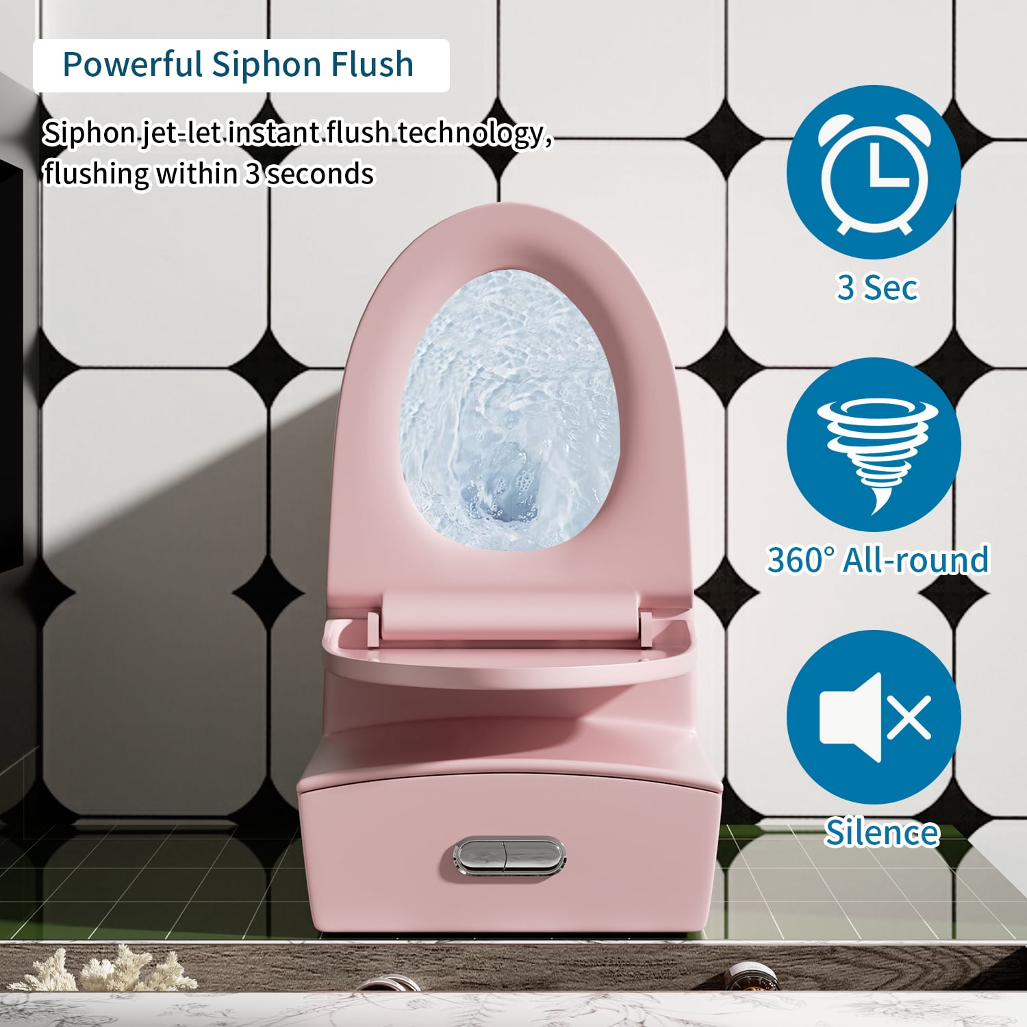 Aukfa One-Piece Toilet Dual Tornado Flush 1.1/1.6 GPF ,ADA Comfort Height,Water Sense Certified, Soft-Close Seat,Pink
