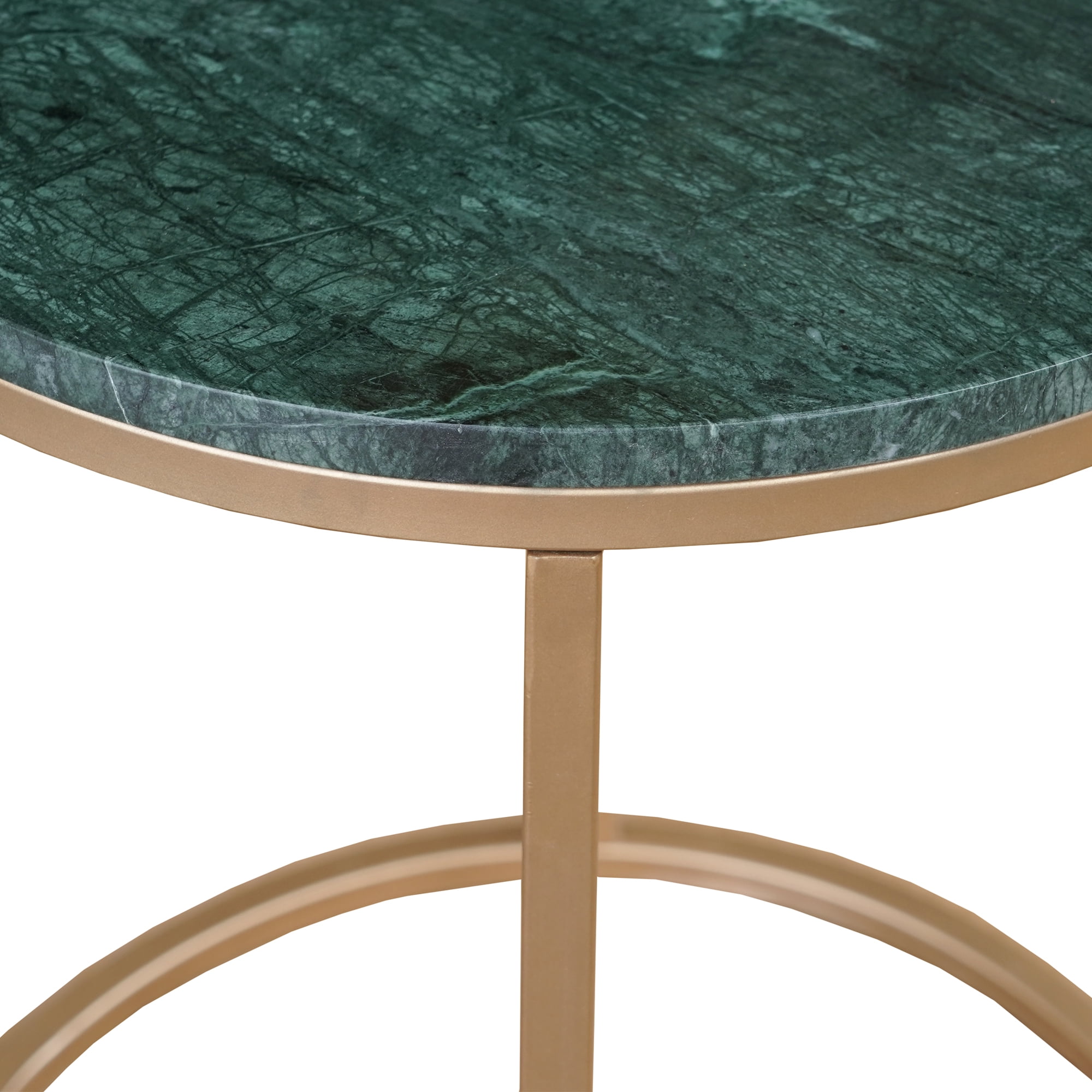 Ox Bay Savannah Round Side Table with Green Marble Top and Gold Base, Glam Style