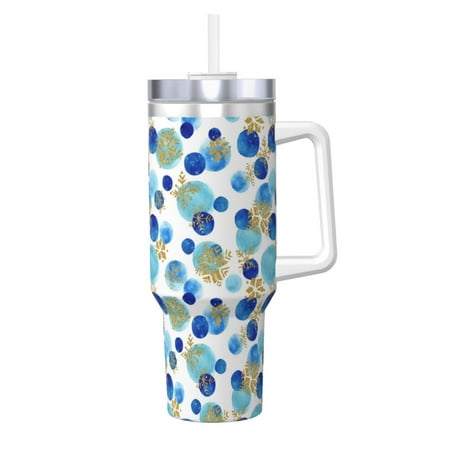 

KLL Golden Blue Snowflakes Print 40oz Stainless Steel Insulated Car Cup Coffee Mug with Spillproof Lid - Keep Your Drink Hot or Cold on the Go