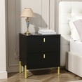 thumbnail image 6 of DIYART Luxury Fluted Night Stand Set of 2, Nightstand with 2 Drawers, Modern Bedside Table with Golden legs and handles, End tables for Living Room Bedroom, Black, 6 of 8