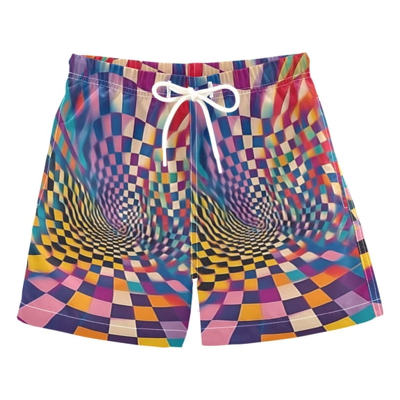 FORMRS Boys Swim Trunks Quick Dry Mesh Liner Boardshorts Sizes XS-XL, Colorful Wavy Plaid