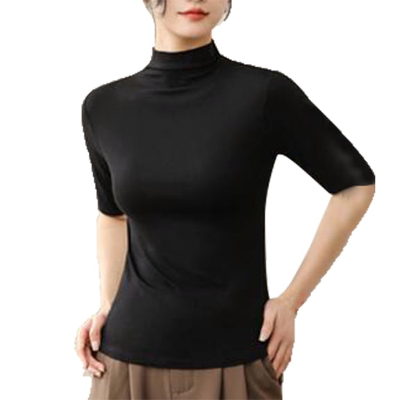 Baqcunre Women's Womens Tops,Slim Underlay Short Sleeve T Shirt Medium Sleeve Versatile Solid Top,Shirts for Women Going Out Tops for Women Tops for Women Trendy Black Tops Size L