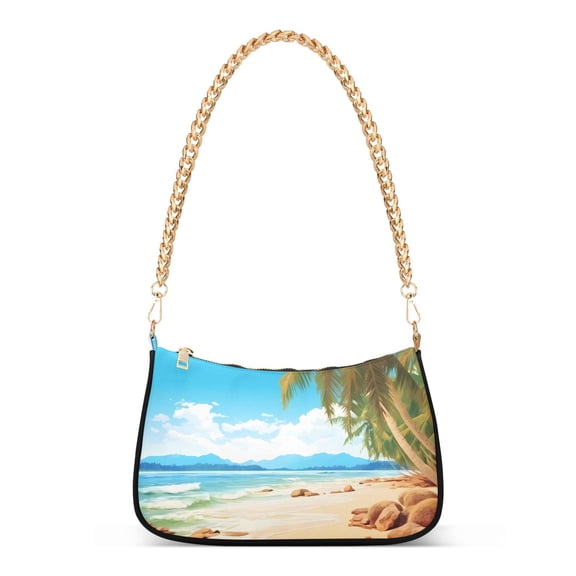 Ryvnso Beach and Blue Sky Womens Chain Shoulder Bag Tote Handbags Clutch Hobo Purse with Zipper for Travel
