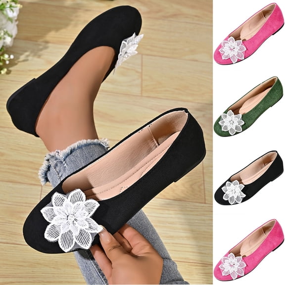 Miluxas Flats for Women Dressy Flowers Decorative Closed Toe Flats Comfortable Light Faux Suede Slip On Ballet Flats Hot Pink 9.5(43)