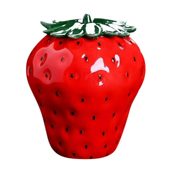 Strawberry Shaped Ceramic Jar with Lid – Vintage Strawberry Candy Container, Decorative Food Storage Tin, Cute and Stylish Flower Vase, Perfect for Home or Kitchen Decor